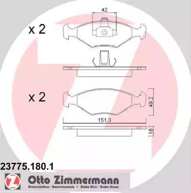 Zimmermann 23775.180.1 - Тормозные колодки, дисковые, комплект autosila-amz.com