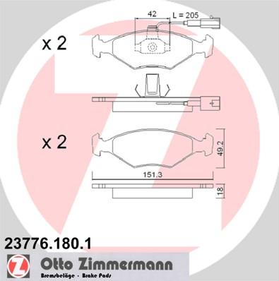 Zimmermann 23776.180.1 - Тормозные колодки, дисковые, комплект autosila-amz.com