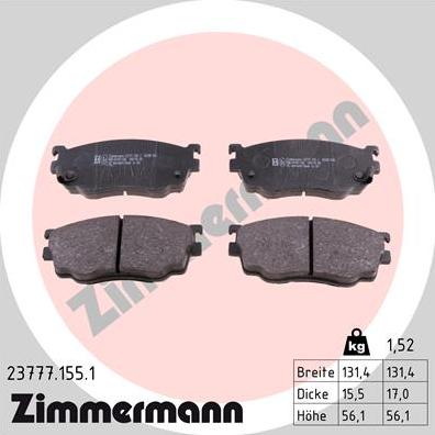 Zimmermann 23777.155.1 - Тормозные колодки, дисковые, комплект autosila-amz.com