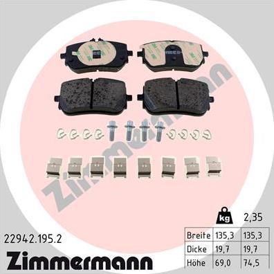 Zimmermann 22942.195.2 - Тормозные колодки, дисковые, комплект autosila-amz.com