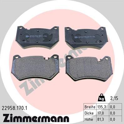 Zimmermann 22958.170.1 - Тормозные колодки, дисковые, комплект autosila-amz.com