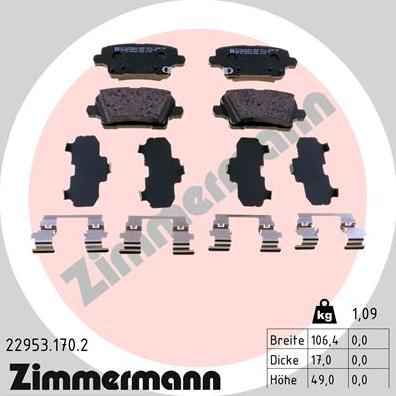 Zimmermann 22953.170.2 - Тормозные колодки, дисковые, комплект autosila-amz.com