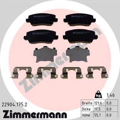 Zimmermann 22904.175.2 - Тормозные колодки, дисковые, комплект autosila-amz.com