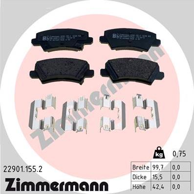 Zimmermann 22901.155.2 - Тормозные колодки, дисковые, комплект autosila-amz.com