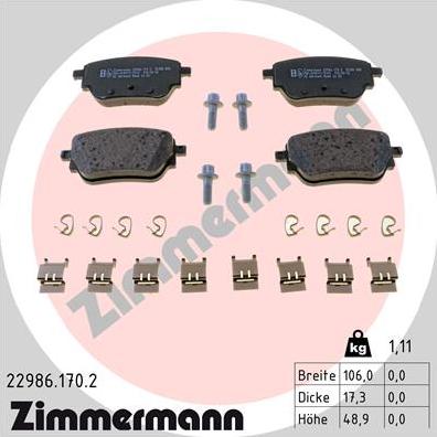 Zimmermann 22986.170.2 - Тормозные колодки, дисковые, комплект autosila-amz.com