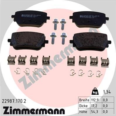 Zimmermann 22987.170.2 - Тормозные колодки, дисковые, комплект autosila-amz.com