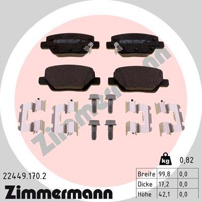 Zimmermann 22449.170.2 - Тормозные колодки, дисковые, комплект autosila-amz.com