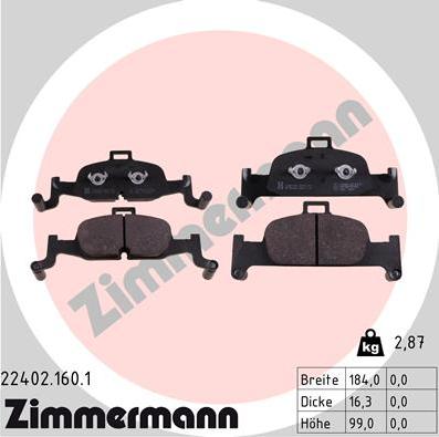 Zimmermann 22402.160.1 - Тормозные колодки, дисковые, комплект autosila-amz.com