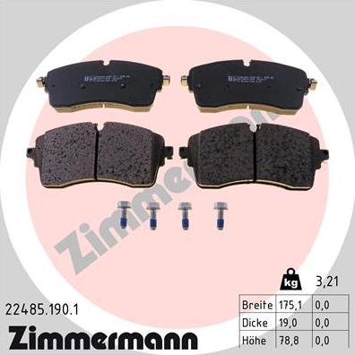 Zimmermann 22485.190.1 - Тормозные колодки, дисковые, комплект autosila-amz.com