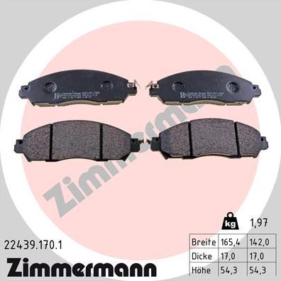 Zimmermann 22439.170.1 - Тормозные колодки, дисковые, комплект autosila-amz.com