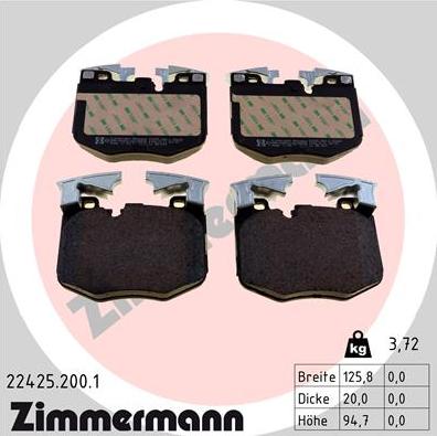 Zimmermann 22425.200.1 - Тормозные колодки, дисковые, комплект autosila-amz.com