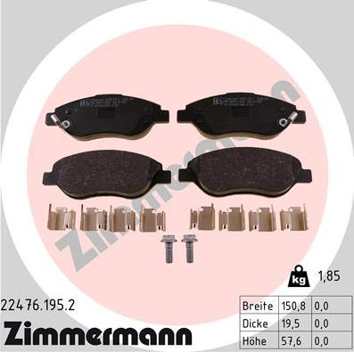 Zimmermann 22476.195.2 - Тормозные колодки, дисковые, комплект autosila-amz.com