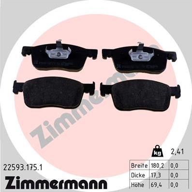 Zimmermann 22593.175.1 - Тормозные колодки, дисковые, комплект autosila-amz.com