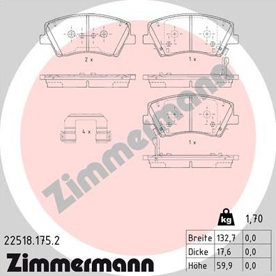Zimmermann 22518.175.2 - Тормозные колодки, дисковые, комплект autosila-amz.com
