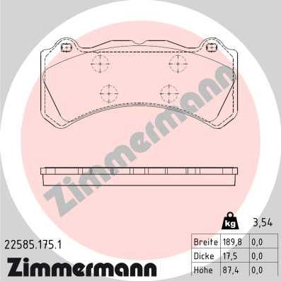 Zimmermann 22585.175.1 - Тормозные колодки, дисковые, комплект autosila-amz.com