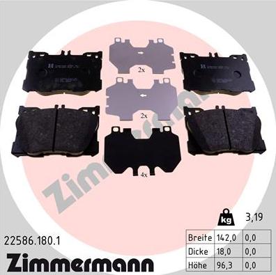 Zimmermann 22586.180.1 - Тормозные колодки, дисковые, комплект autosila-amz.com