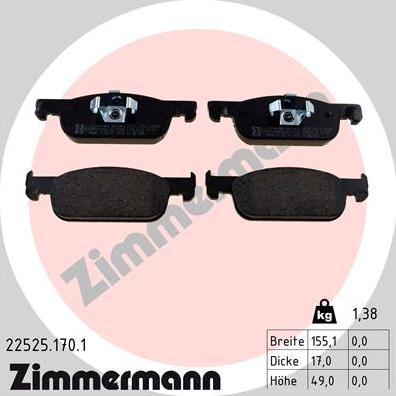 Zimmermann 22525.170.1 - Тормозные колодки, дисковые, комплект autosila-amz.com
