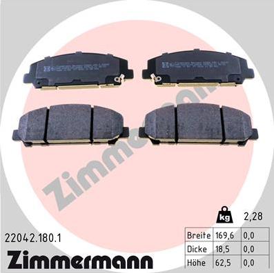 Zimmermann 22042.180.1 - Тормозные колодки, дисковые, комплект autosila-amz.com