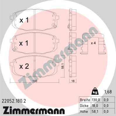 Zimmermann 22052.180.2 - Тормозные колодки, дисковые, комплект autosila-amz.com