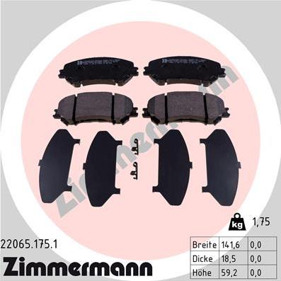 Zimmermann 22065.175.1 - Тормозные колодки, дисковые, комплект autosila-amz.com