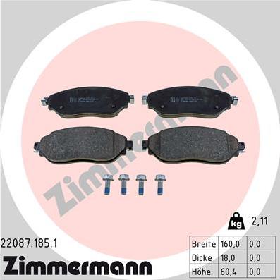 Zimmermann 22087.185.1 - Тормозные колодки, дисковые, комплект autosila-amz.com