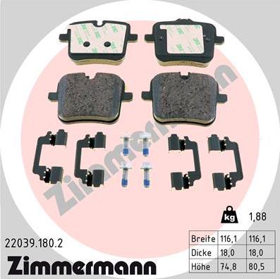Zimmermann 22039.180.2 - Тормозные колодки, дисковые, комплект autosila-amz.com