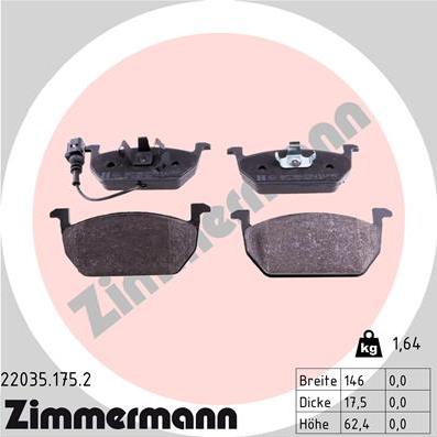 Zimmermann 22035.175.2 - Тормозные колодки, дисковые, комплект autosila-amz.com