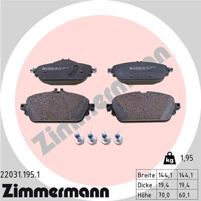 Zimmermann 22031.195.1 - Тормозные колодки, дисковые, комплект autosila-amz.com