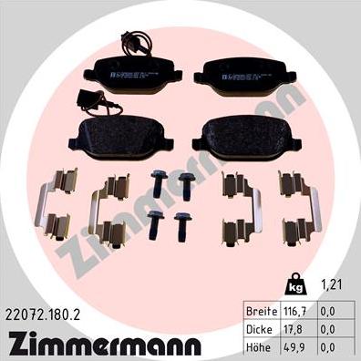 Zimmermann 22072.180.2 - Тормозные колодки, дисковые, комплект autosila-amz.com
