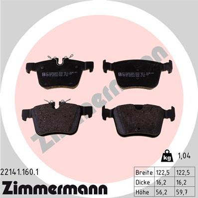 Zimmermann 22141.160.1 - Тормозные колодки, дисковые, комплект autosila-amz.com