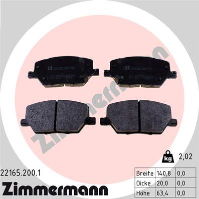Zimmermann 22165.200.1 - Тормозные колодки, дисковые, комплект autosila-amz.com