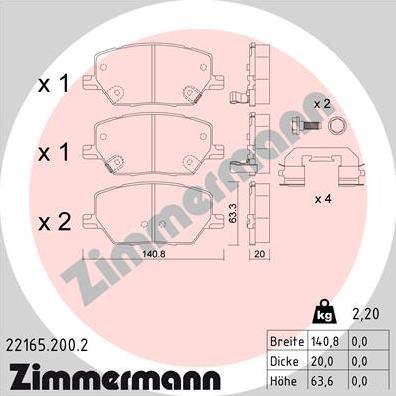 Zimmermann 22165.200.2 - Тормозные колодки, дисковые, комплект autosila-amz.com