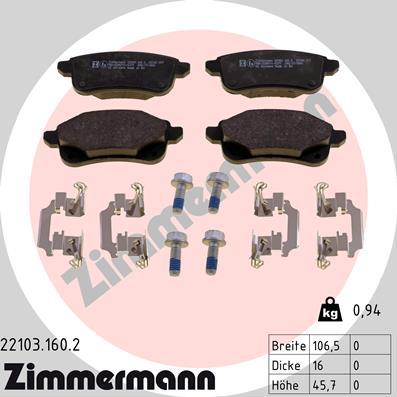 Zimmermann 22103.160.2 - Тормозные колодки, дисковые, комплект autosila-amz.com