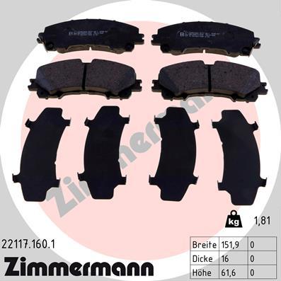 Zimmermann 22117.160.1 - Тормозные колодки, дисковые, комплект autosila-amz.com