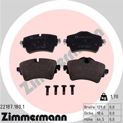 Zimmermann 22187.180.1 - Тормозные колодки, дисковые, комплект autosila-amz.com