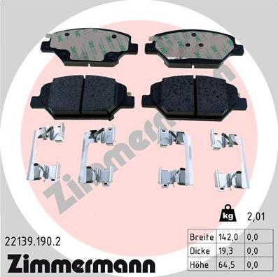 Zimmermann 22139.190.2 - Тормозные колодки, дисковые, комплект autosila-amz.com