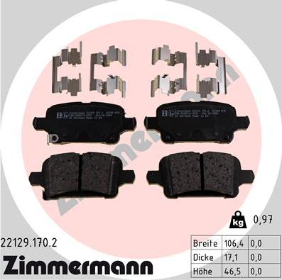 Zimmermann 22129.170.2 - Тормозные колодки, дисковые, комплект autosila-amz.com