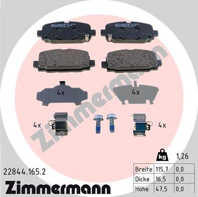 Zimmermann 22844.165.2 - Тормозные колодки, дисковые, комплект autosila-amz.com