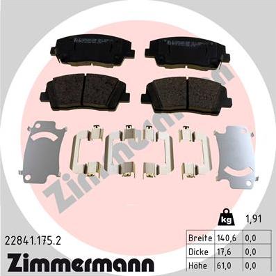 Zimmermann 22841.175.2 - Тормозные колодки, дисковые, комплект autosila-amz.com