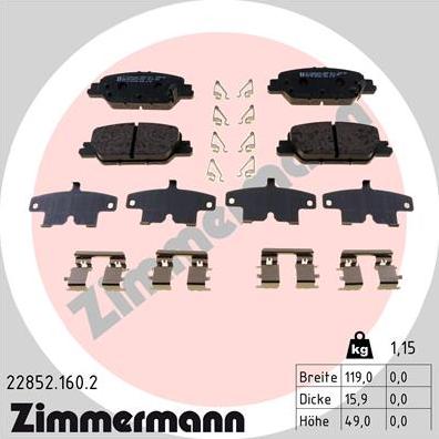 Zimmermann 22852.160.2 - Тормозные колодки, дисковые, комплект autosila-amz.com