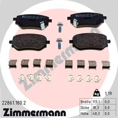 Zimmermann 22861.180.2 - Тормозные колодки, дисковые, комплект autosila-amz.com