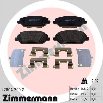 Zimmermann 22804.200.2 - Тормозные колодки, дисковые, комплект autosila-amz.com