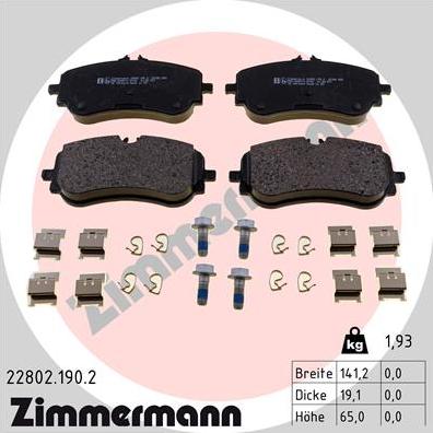 Zimmermann 22802.190.2 - Тормозные колодки, дисковые, комплект autosila-amz.com