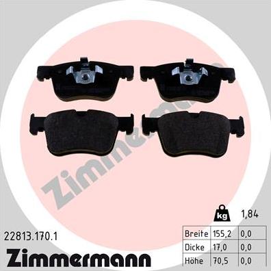 Zimmermann 22813.170.1 - Тормозные колодки, дисковые, комплект autosila-amz.com