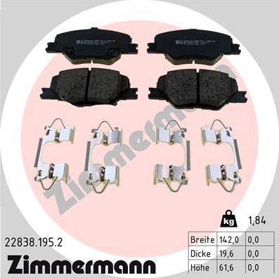 Zimmermann 22838.195.2 - Тормозные колодки, дисковые, комплект autosila-amz.com