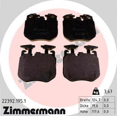 Zimmermann 22392.195.1 - Тормозные колодки, дисковые, комплект autosila-amz.com