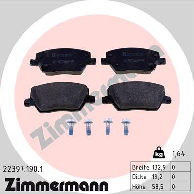 Zimmermann 22397.190.1 - Тормозные колодки, дисковые, комплект autosila-amz.com
