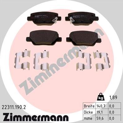 Zimmermann 22311.190.2 - Тормозные колодки, дисковые, комплект autosila-amz.com