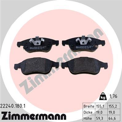 Zimmermann 22240.180.1 - Тормозные колодки, дисковые, комплект autosila-amz.com