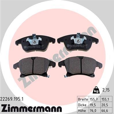 Zimmermann 22269.195.1 - Тормозные колодки, дисковые, комплект autosila-amz.com